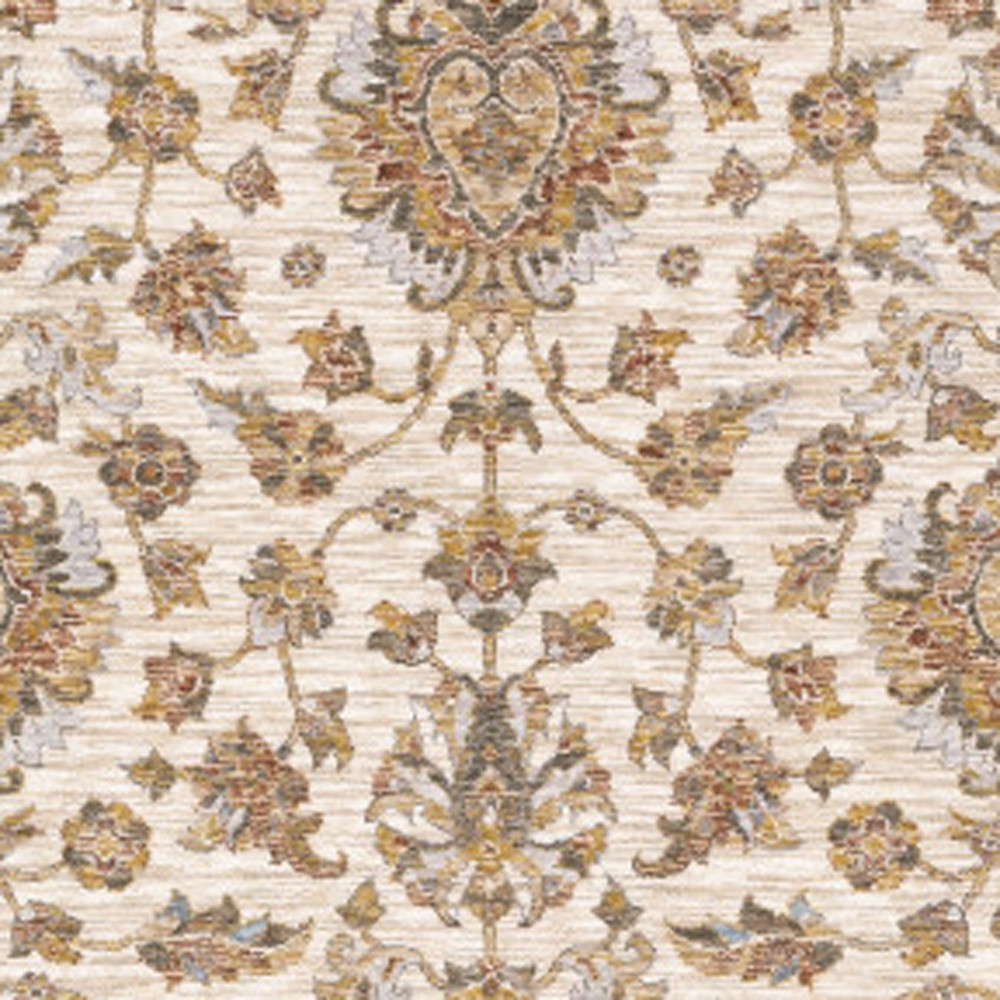 3" X 5" Rust And Ivory Oriental Power Loom Stain Resistant Area Rug With Fringe