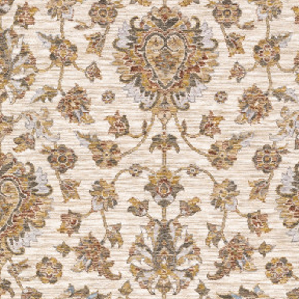 5" X 8" Rust And Ivory Oriental Power Loom Stain Resistant Area Rug With Fringe