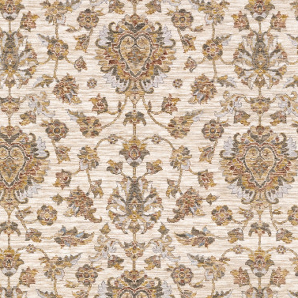 5" X 8" Rust And Ivory Oriental Power Loom Stain Resistant Area Rug With Fringe