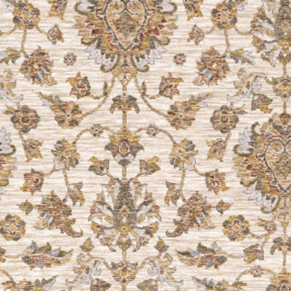 8" X 11" Rust And Ivory Oriental Power Loom Stain Resistant Area Rug With Fringe