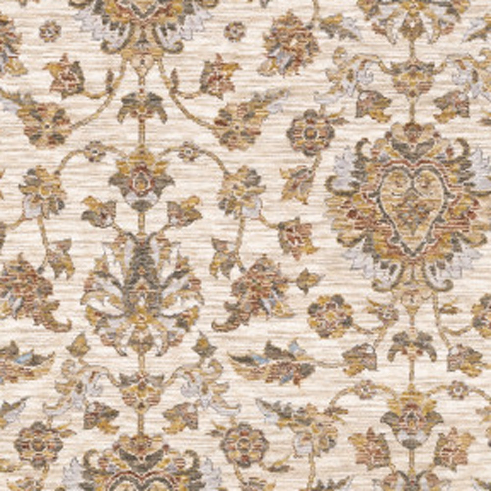 10" X 13" Rust And Ivory Oriental Power Loom Stain Resistant Area Rug With Fringe