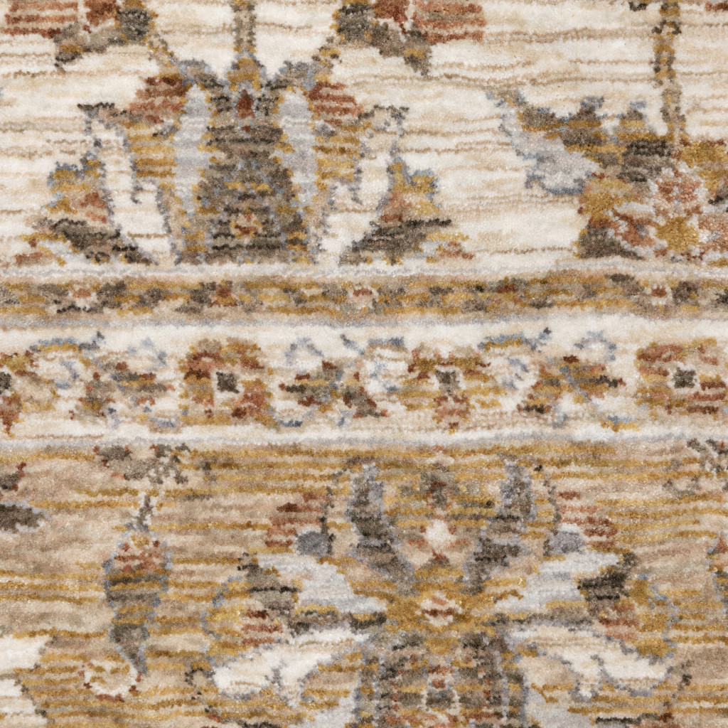 2" X 3" Ivory And Gold Oriental Power Loom Stain Resistant Area Rug With Fringe