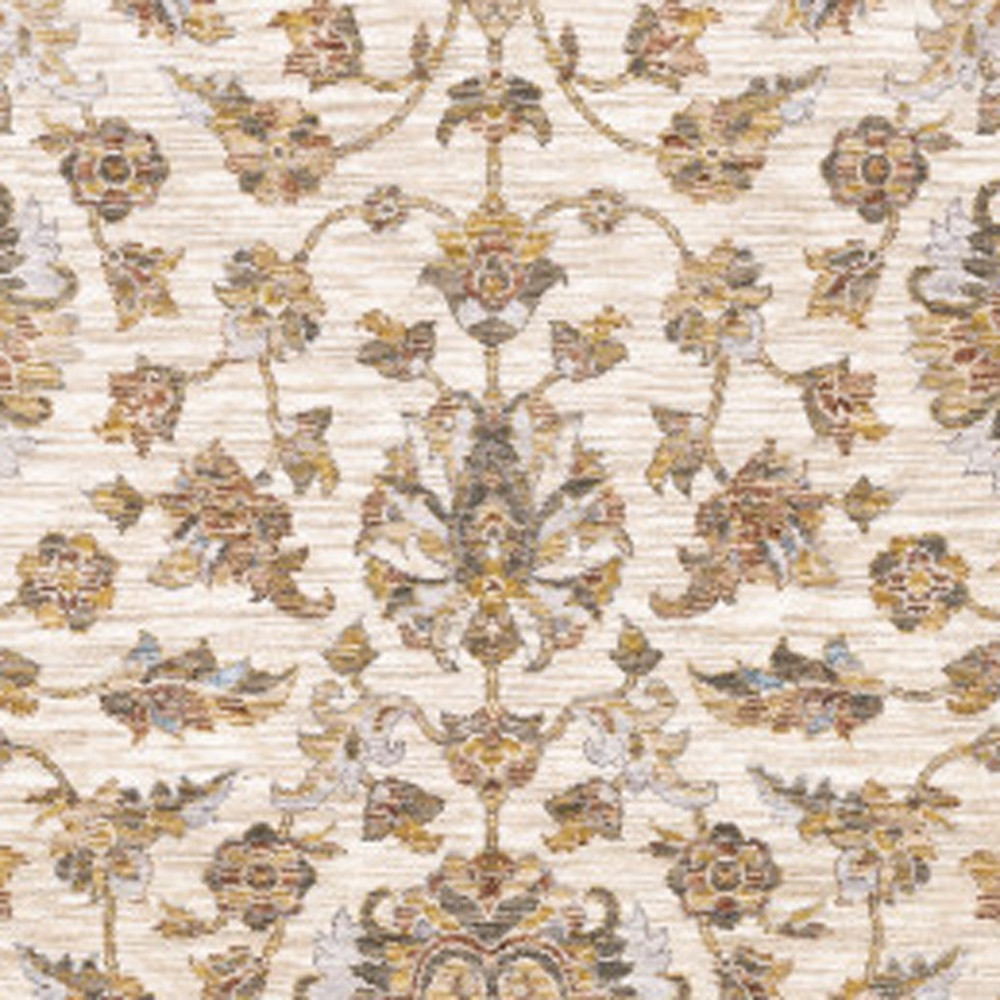 8" X 11" Ivory And Gold Oriental Power Loom Stain Resistant Area Rug With Fringe