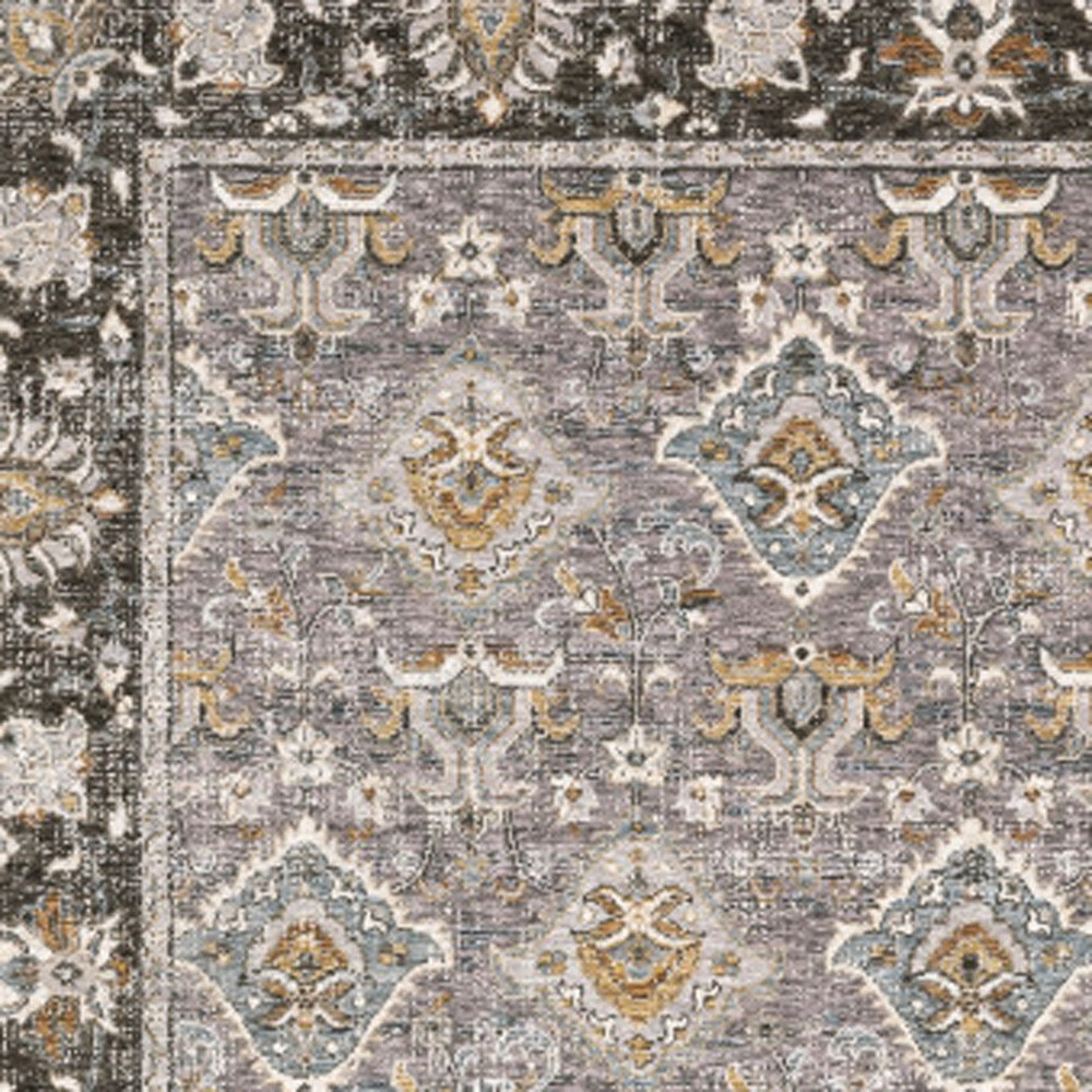 7" X 10" Blue and Gray Oriental Power Loom Area Rug With Fringe
