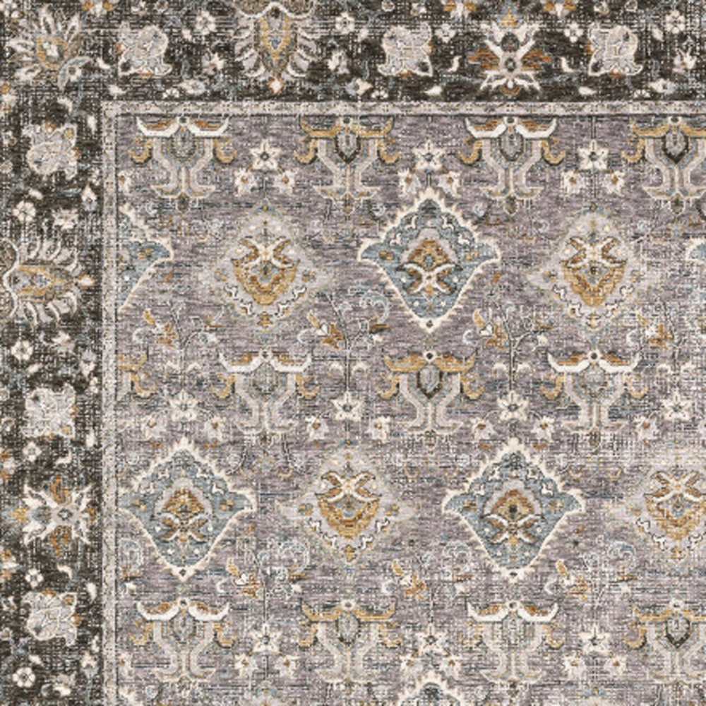 7" X 10" Blue and Gray Oriental Power Loom Area Rug With Fringe