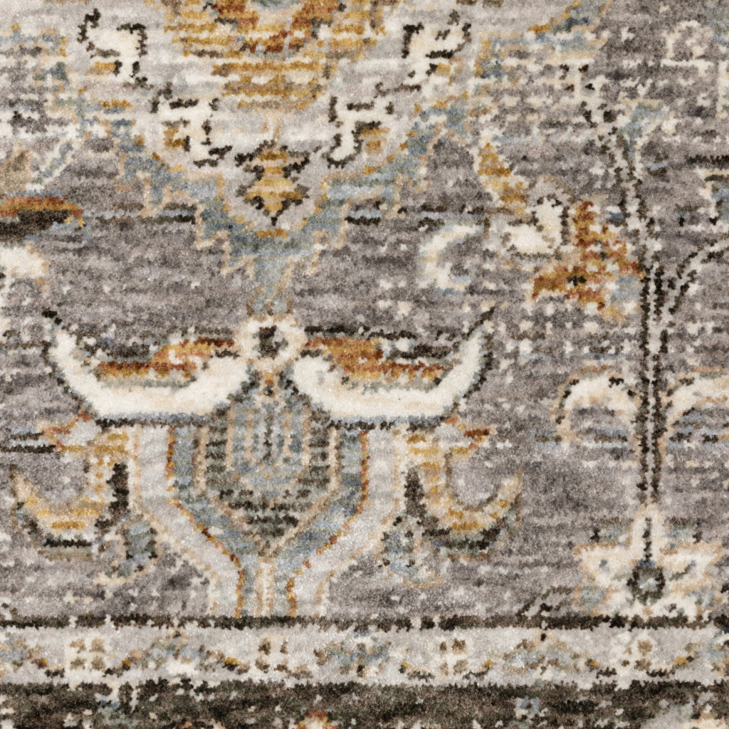 7" X 10" Blue and Gray Oriental Power Loom Area Rug With Fringe