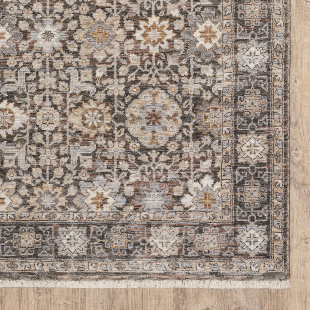 3" X 5" Grey And Ivory Oriental Power Loom Stain Resistant Area Rug With Fringe