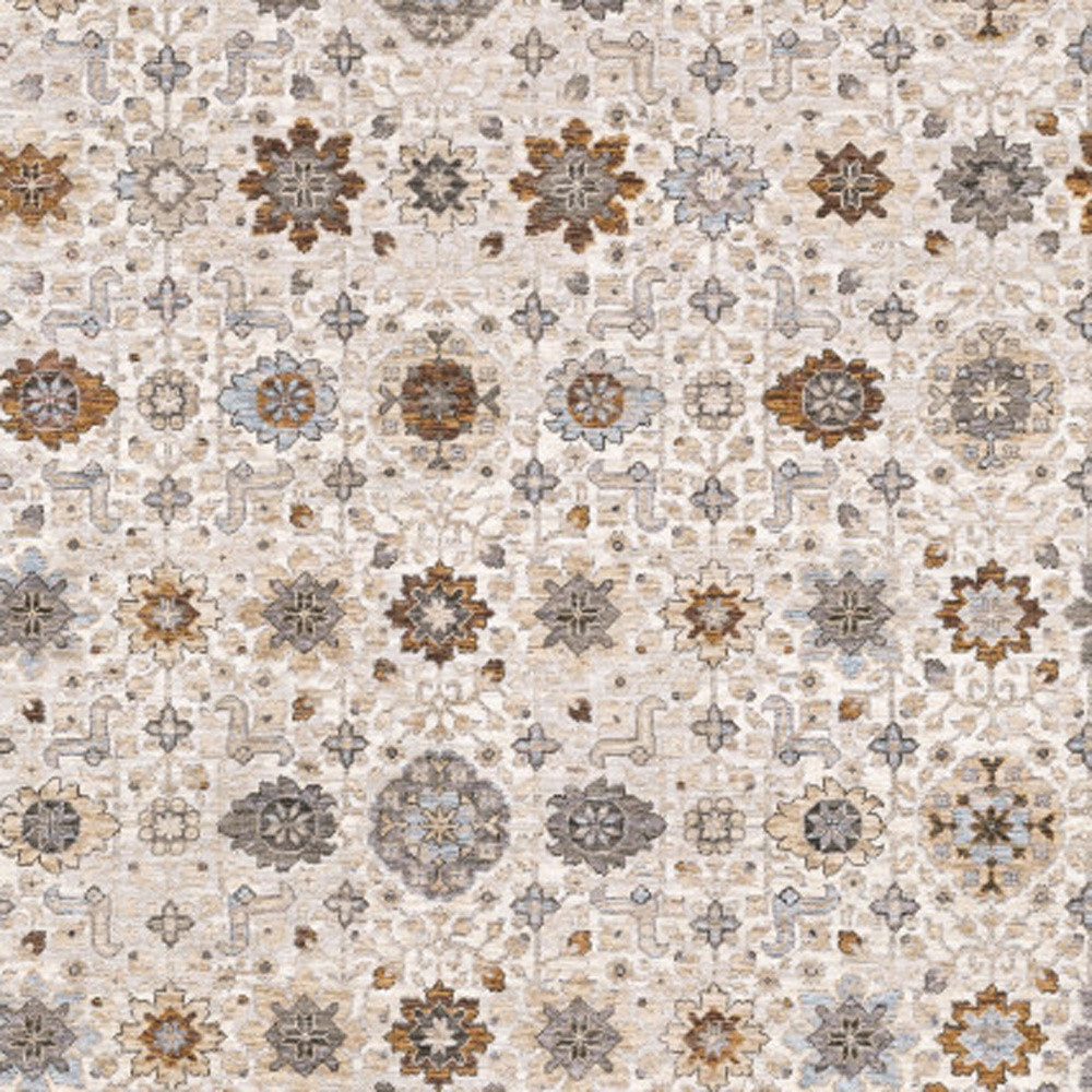 2" X 3" Ivory And Gold Oriental Power Loom Stain Resistant Area Rug With Fringe