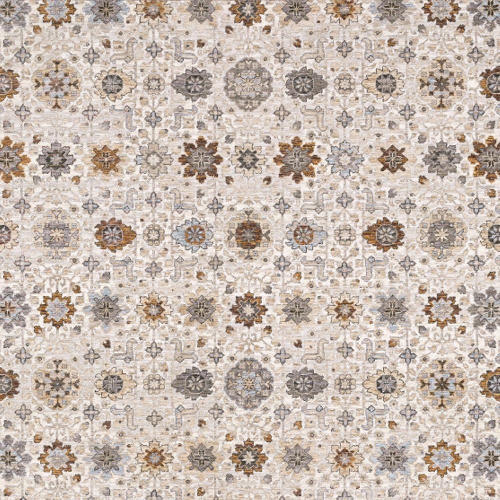 2" X 3" Ivory And Gold Oriental Power Loom Stain Resistant Area Rug With Fringe