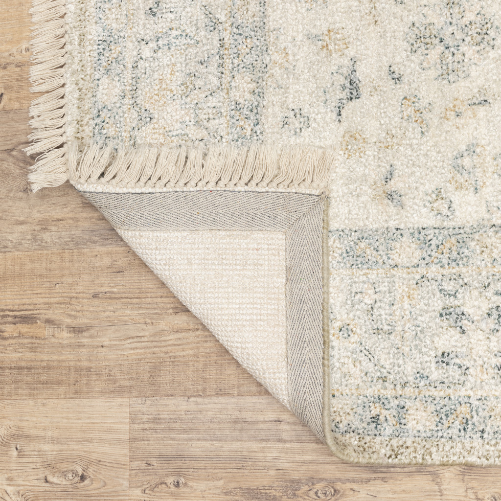5" X 8" Beige And Charcoal Oriental Hand Loomed Stain Resistant Area Rug With Fringe