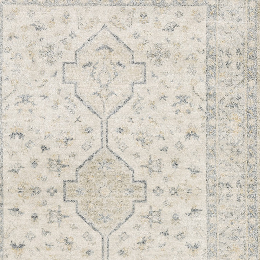 8" X 10" Beige And Charcoal Oriental Hand Loomed Stain Resistant Area Rug With Fringe