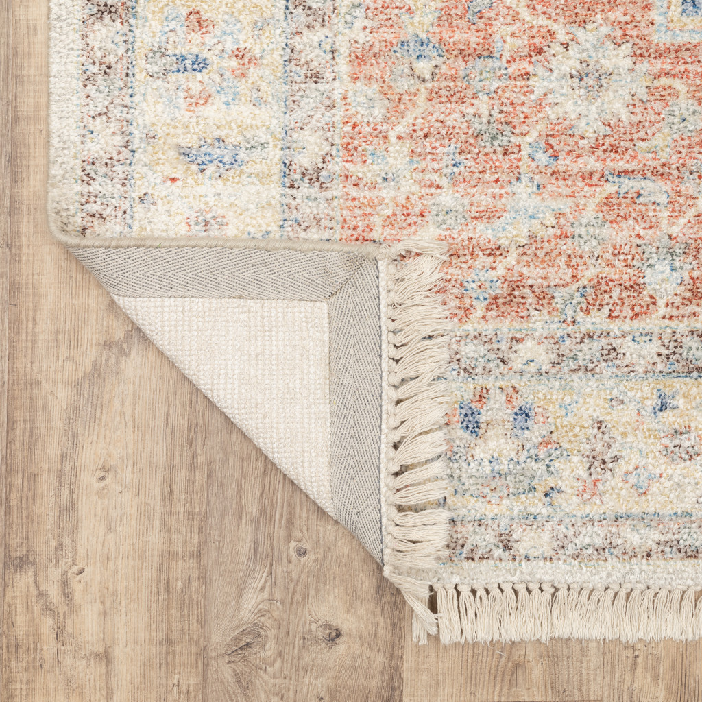 8" X 10" Blue and Orange Oriental Hand Loomed Area Rug With Fringe