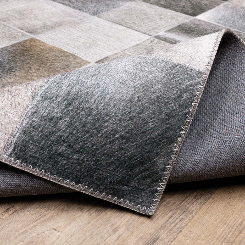 5" X 7" Grey Charcoal Brown And Beige Geometric Power Loom Stain Resistant Area Rug