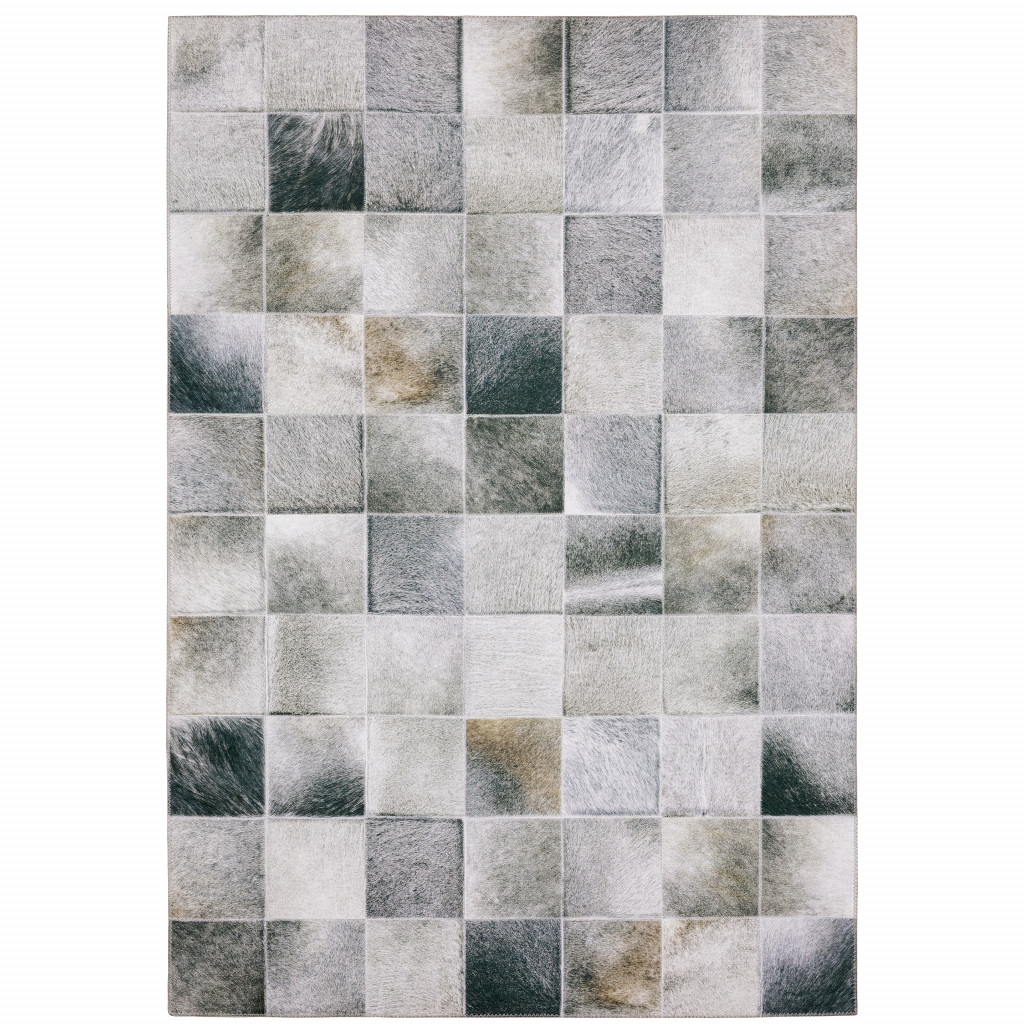 9" X 12" Grey Charcoal Brown And Beige Geometric Power Loom Stain Resistant Area Rug