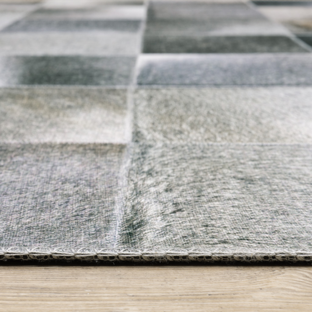 9" X 12" Grey Charcoal Brown And Beige Geometric Power Loom Stain Resistant Area Rug