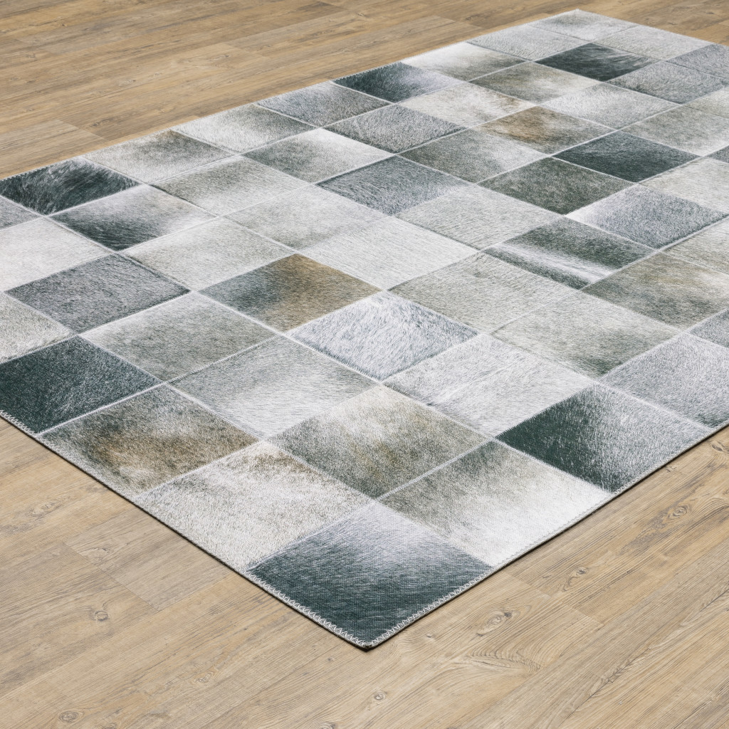9" X 12" Grey Charcoal Brown And Beige Geometric Power Loom Stain Resistant Area Rug