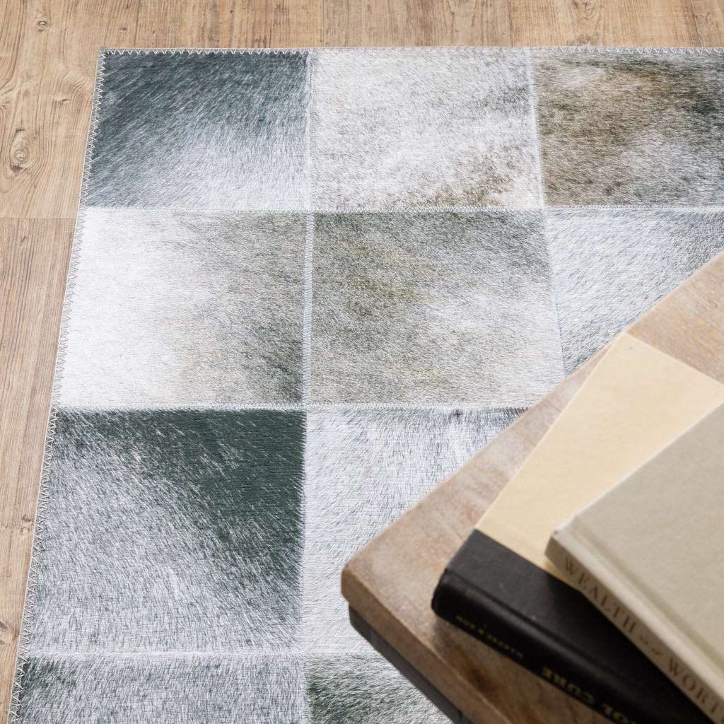 9" X 12" Grey Charcoal Brown And Beige Geometric Power Loom Stain Resistant Area Rug