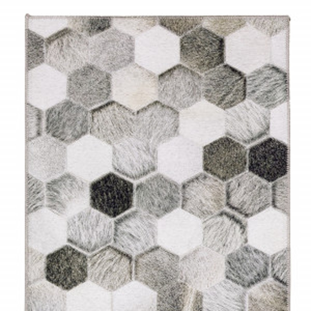 8" Gray and Ivory Geometric Power Loom Runner Rug