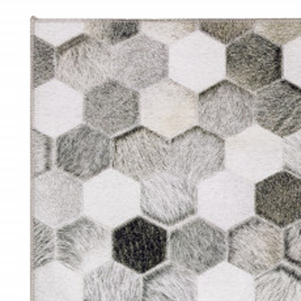 8" Gray and Ivory Geometric Power Loom Runner Rug