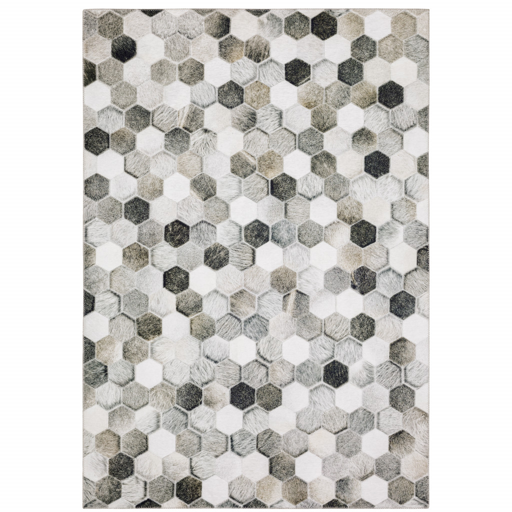5" X 7" Grey Charcoal Brown Tan And Ivory Geometric Power Loom Stain Resistant Area Rug