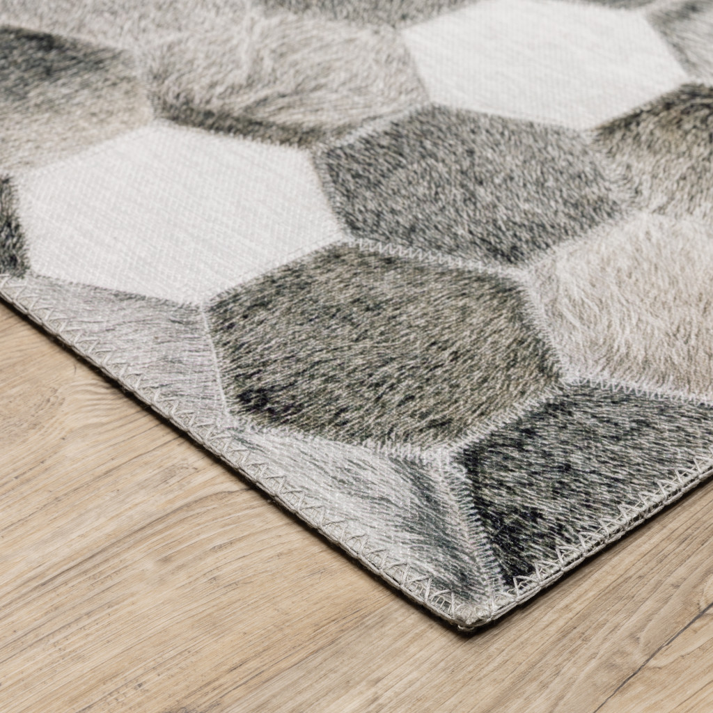 5" X 7" Grey Charcoal Brown Tan And Ivory Geometric Power Loom Stain Resistant Area Rug