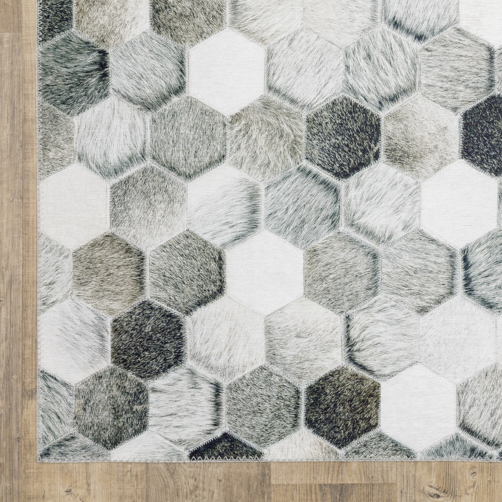 5" X 7" Grey Charcoal Brown Tan And Ivory Geometric Power Loom Stain Resistant Area Rug
