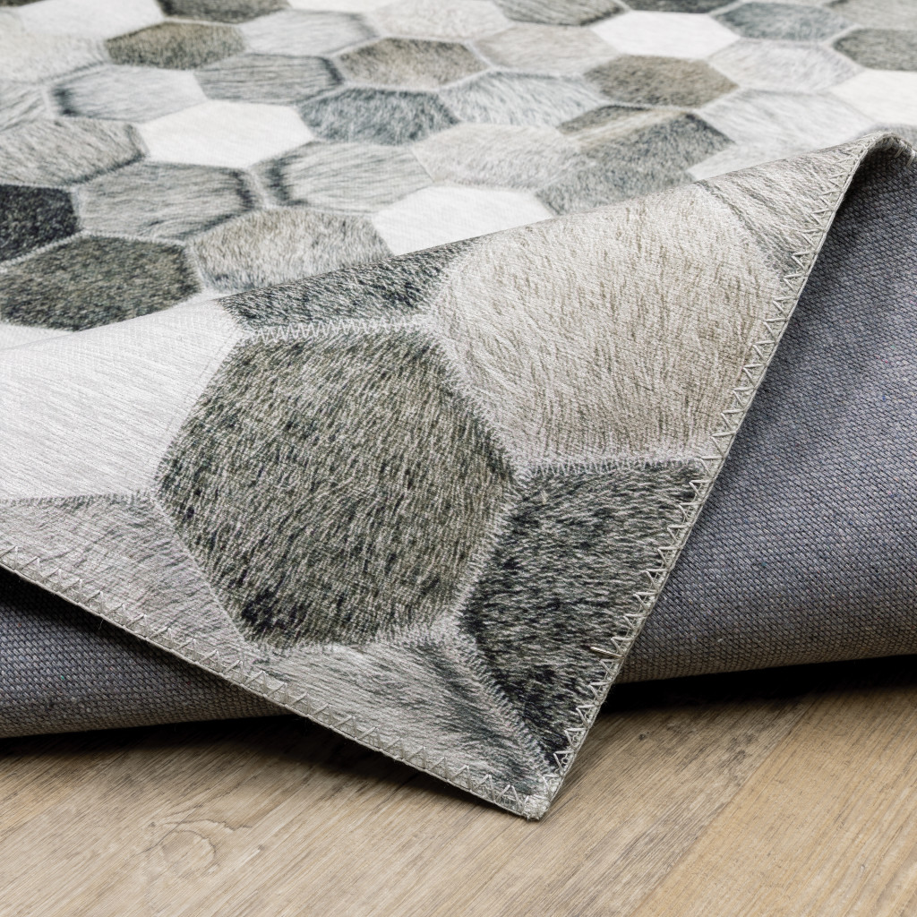 5" X 7" Grey Charcoal Brown Tan And Ivory Geometric Power Loom Stain Resistant Area Rug