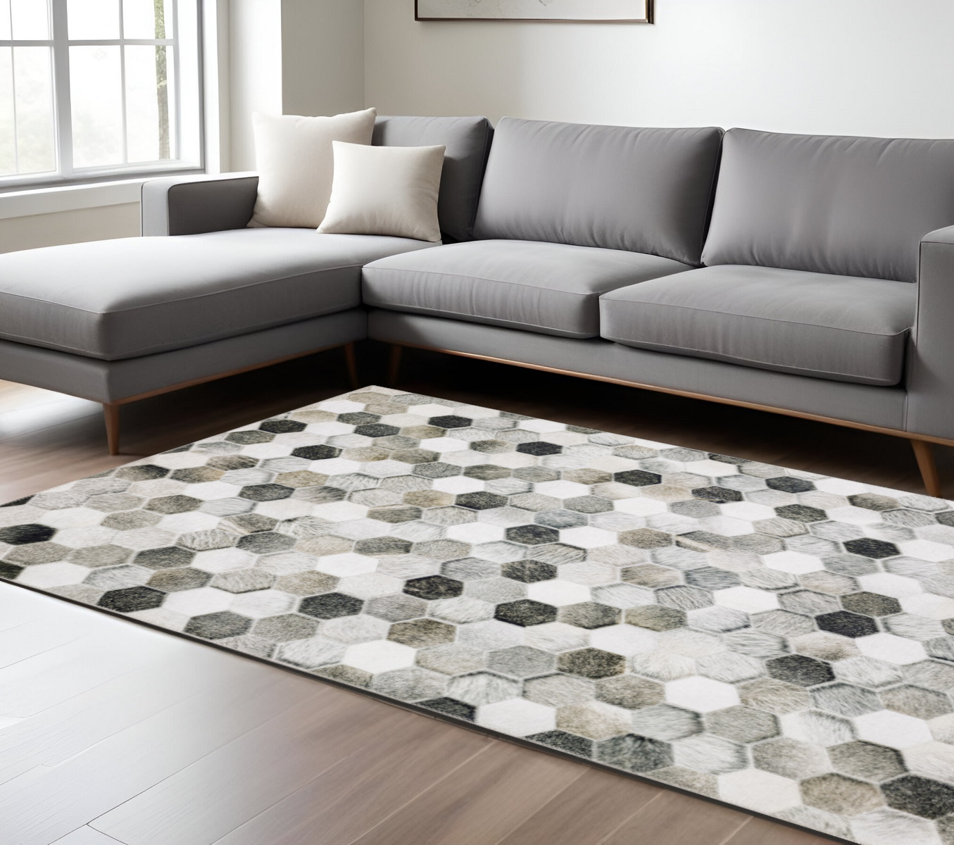 8" X 10" Gray and Ivory Geometric Power Loom Area Rug