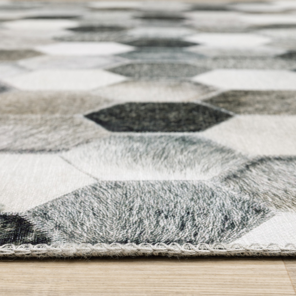 8" X 10" Gray and Ivory Geometric Power Loom Area Rug