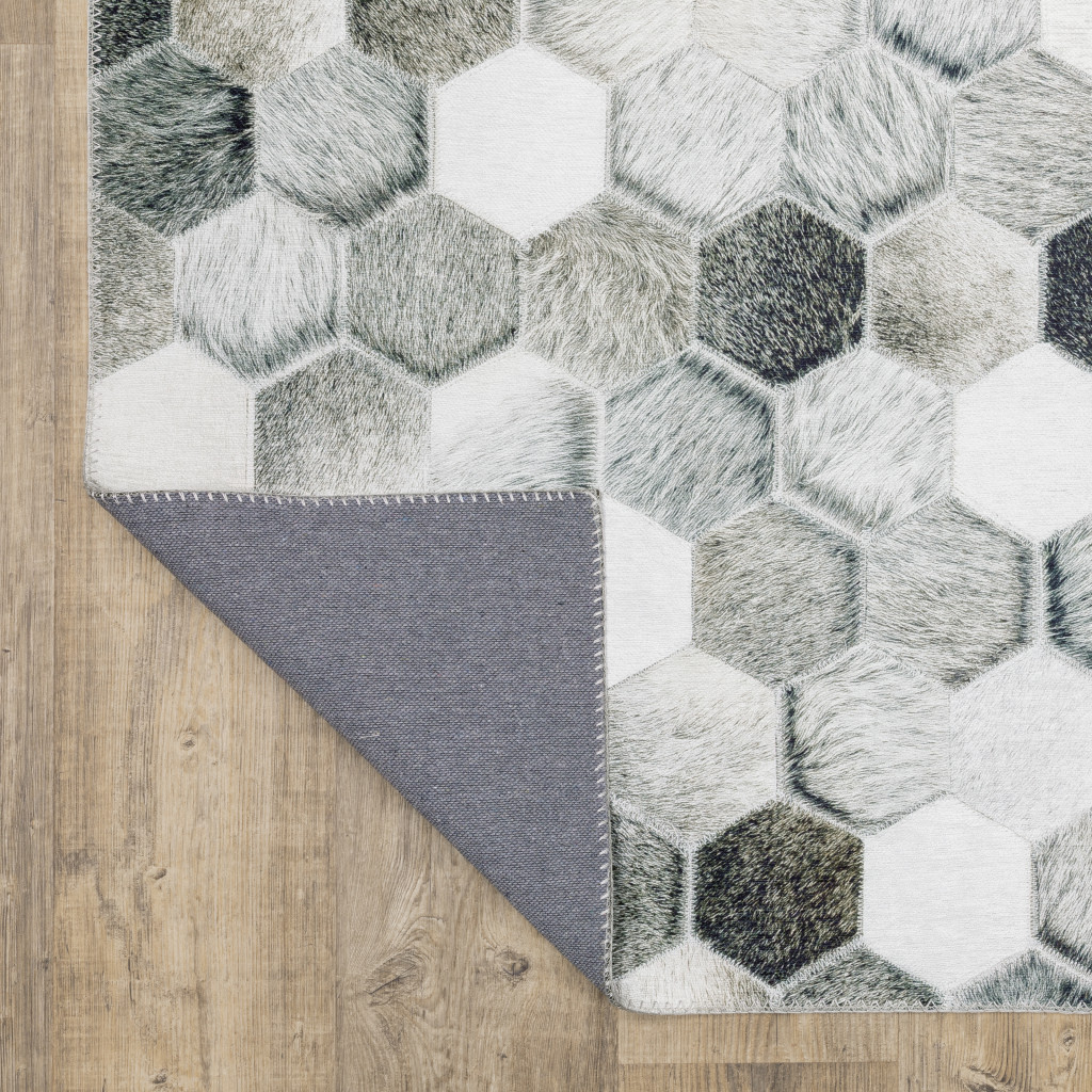 8" X 10" Gray and Ivory Geometric Power Loom Area Rug