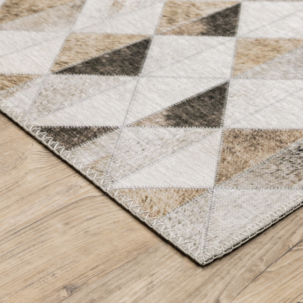 5" X 7" Beige Brown Grey And Ivory Geometric Power Loom Stain Resistant Area Rug