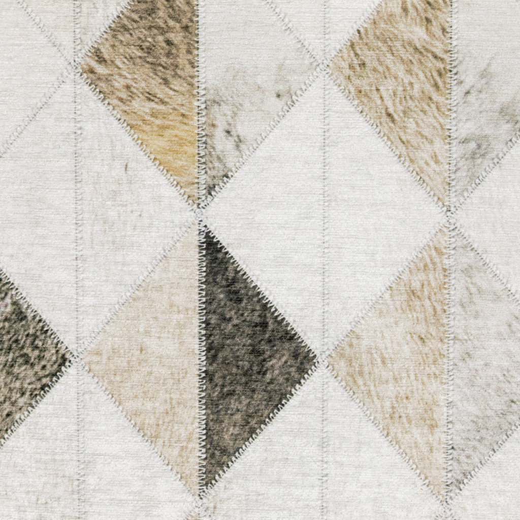 5" X 7" Beige Brown Grey And Ivory Geometric Power Loom Stain Resistant Area Rug