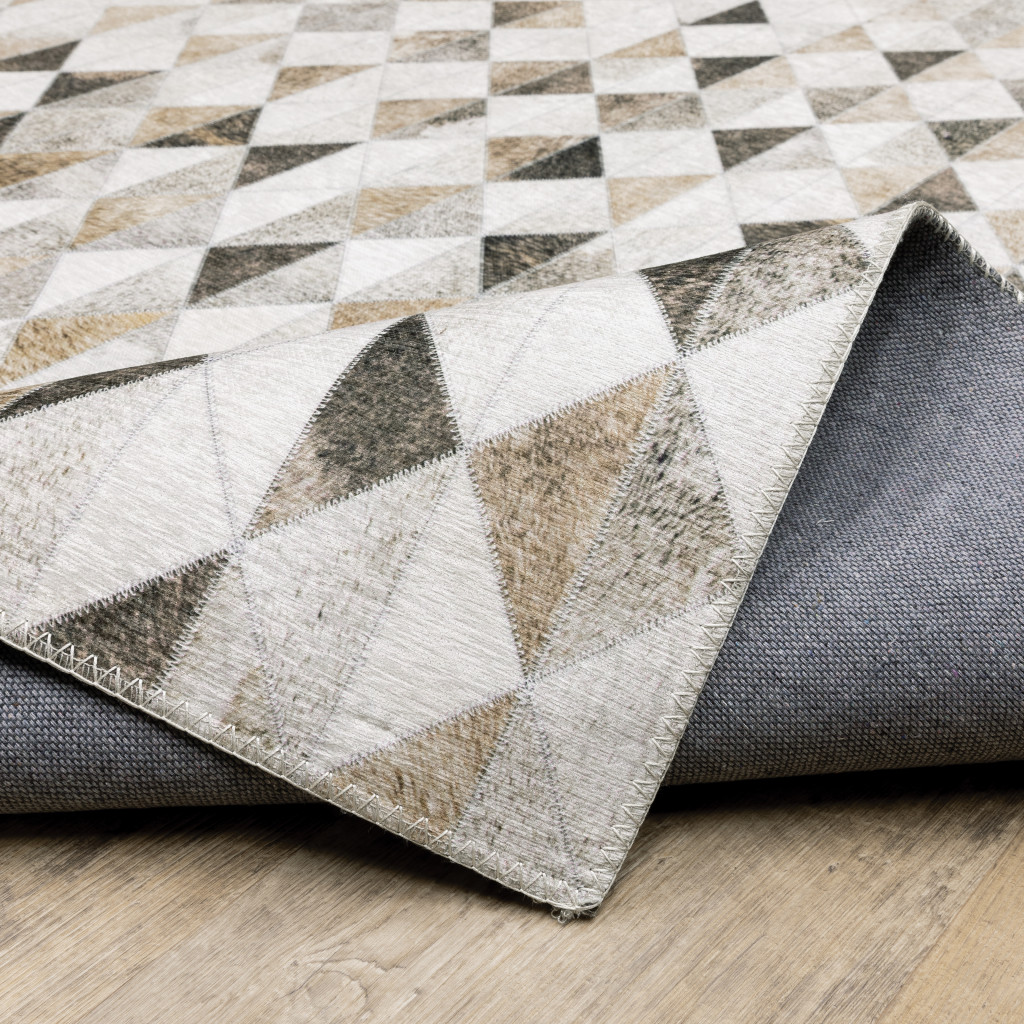 5" X 7" Beige Brown Grey And Ivory Geometric Power Loom Stain Resistant Area Rug