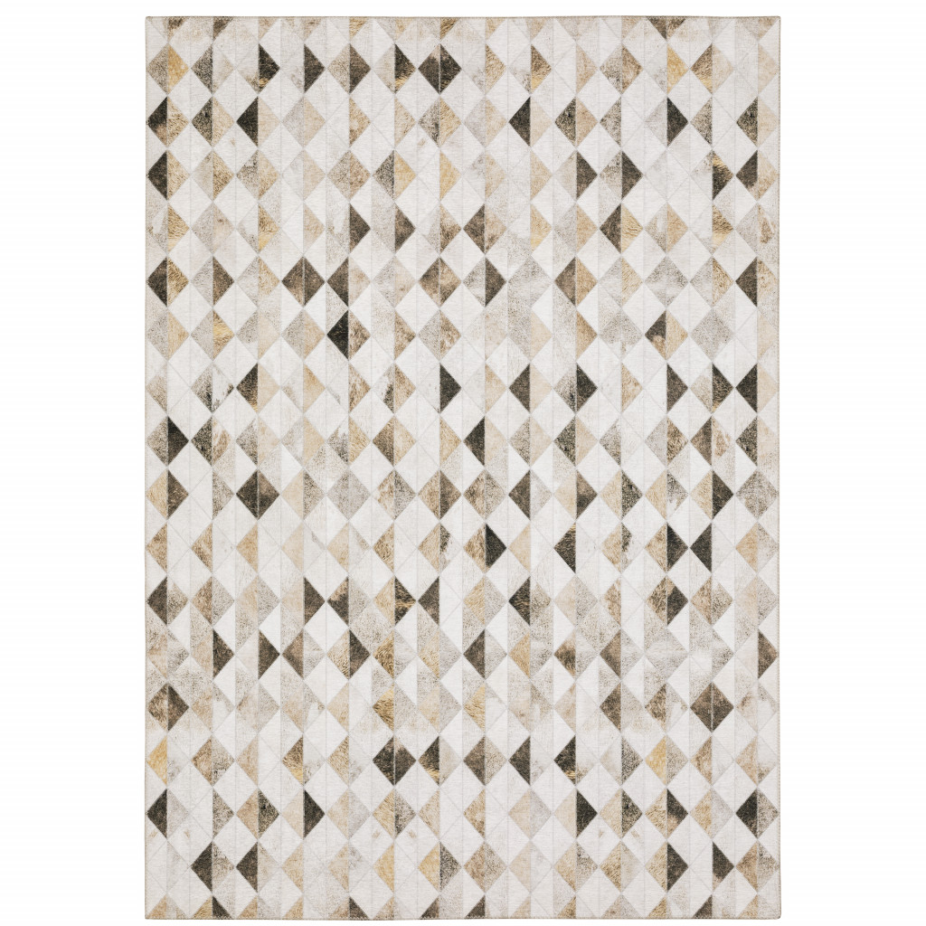 9" X 12" Beige Brown Grey And Ivory Geometric Power Loom Stain Resistant Area Rug