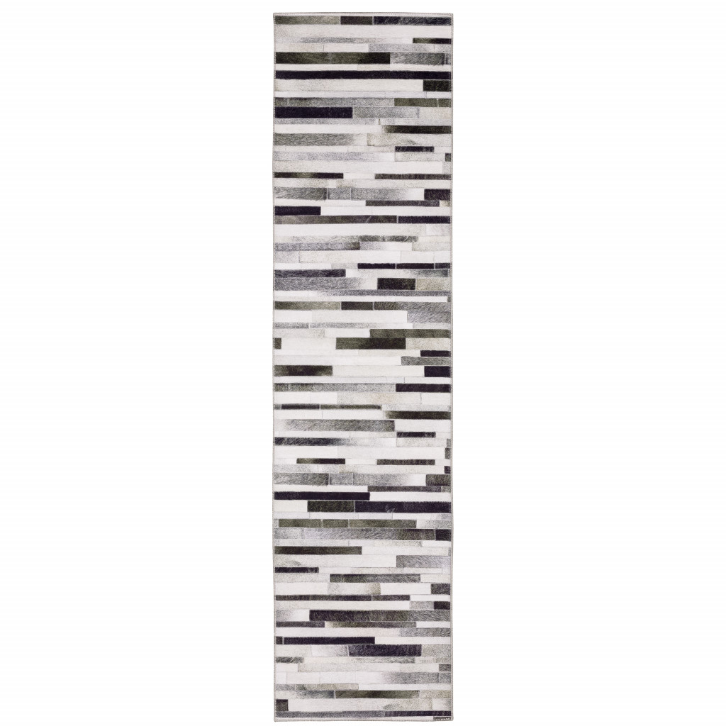 8" Gray Brown and Ivory Geometric Power Loom Runner Rug