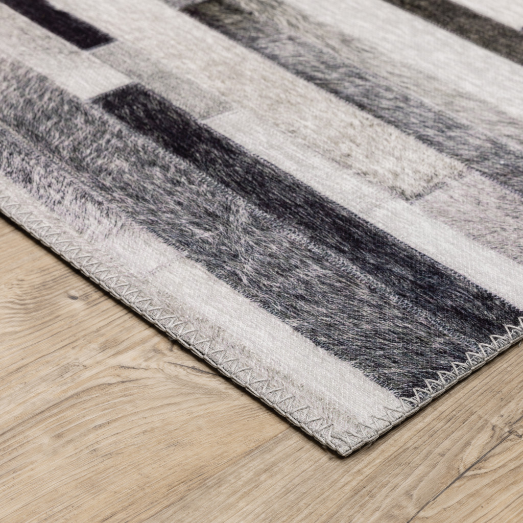 8" Gray Brown and Ivory Geometric Power Loom Runner Rug