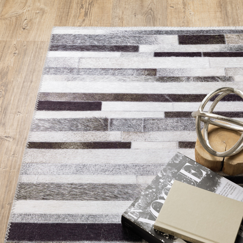 8" Gray Brown and Ivory Geometric Power Loom Runner Rug
