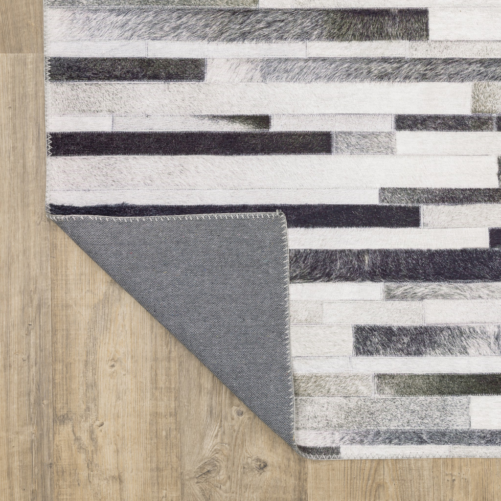 8" Gray Brown and Ivory Geometric Power Loom Runner Rug