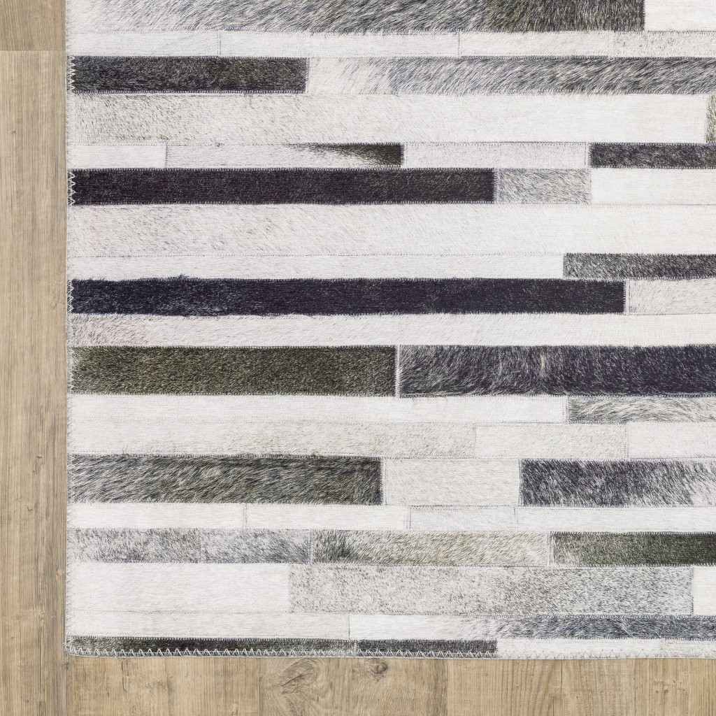 8" Gray Brown and Ivory Geometric Power Loom Runner Rug