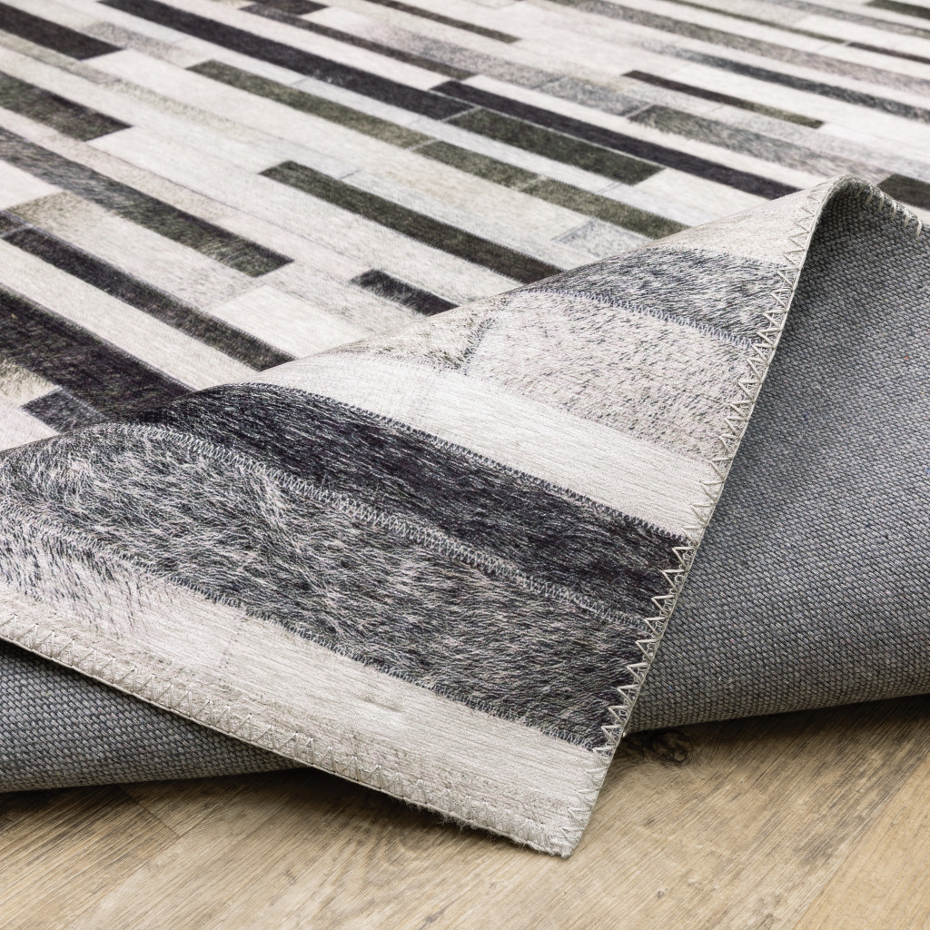 8" Gray Brown and Ivory Geometric Power Loom Runner Rug