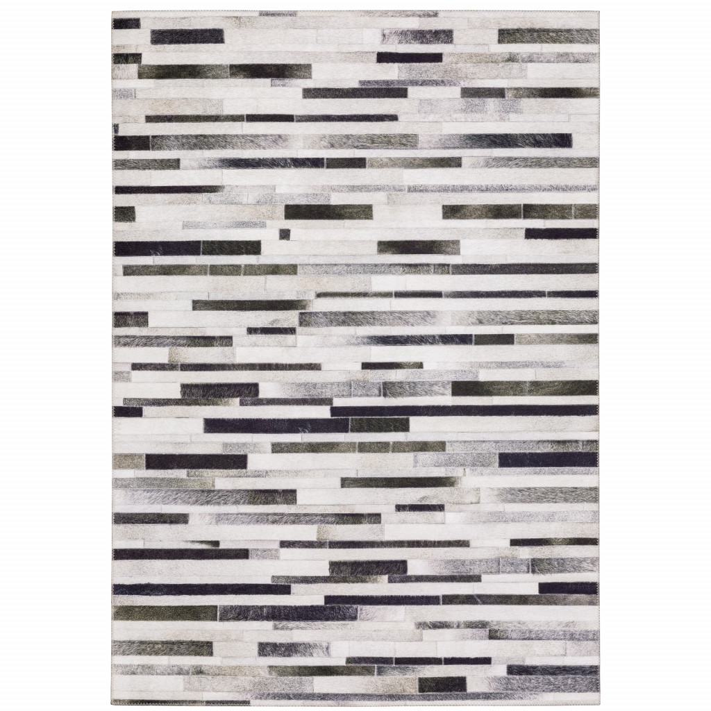 5' X 7' Grey Charcoal And Beige Geometric Power Loom Stain Resistant Area Rug-509494-1