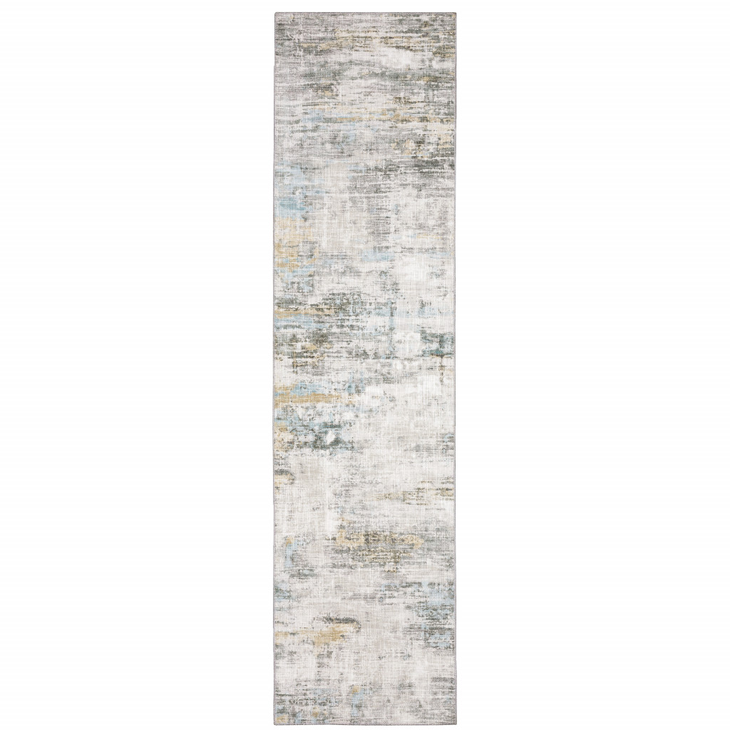 2" X 8" Gray And Ivory Abstract Power Loom Stain Resistant Runner Rug