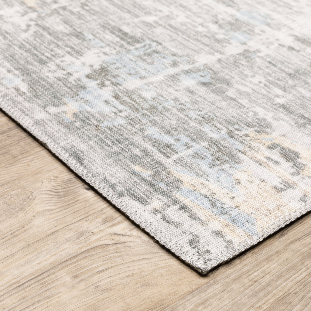 2" X 8" Gray And Ivory Abstract Power Loom Stain Resistant Runner Rug