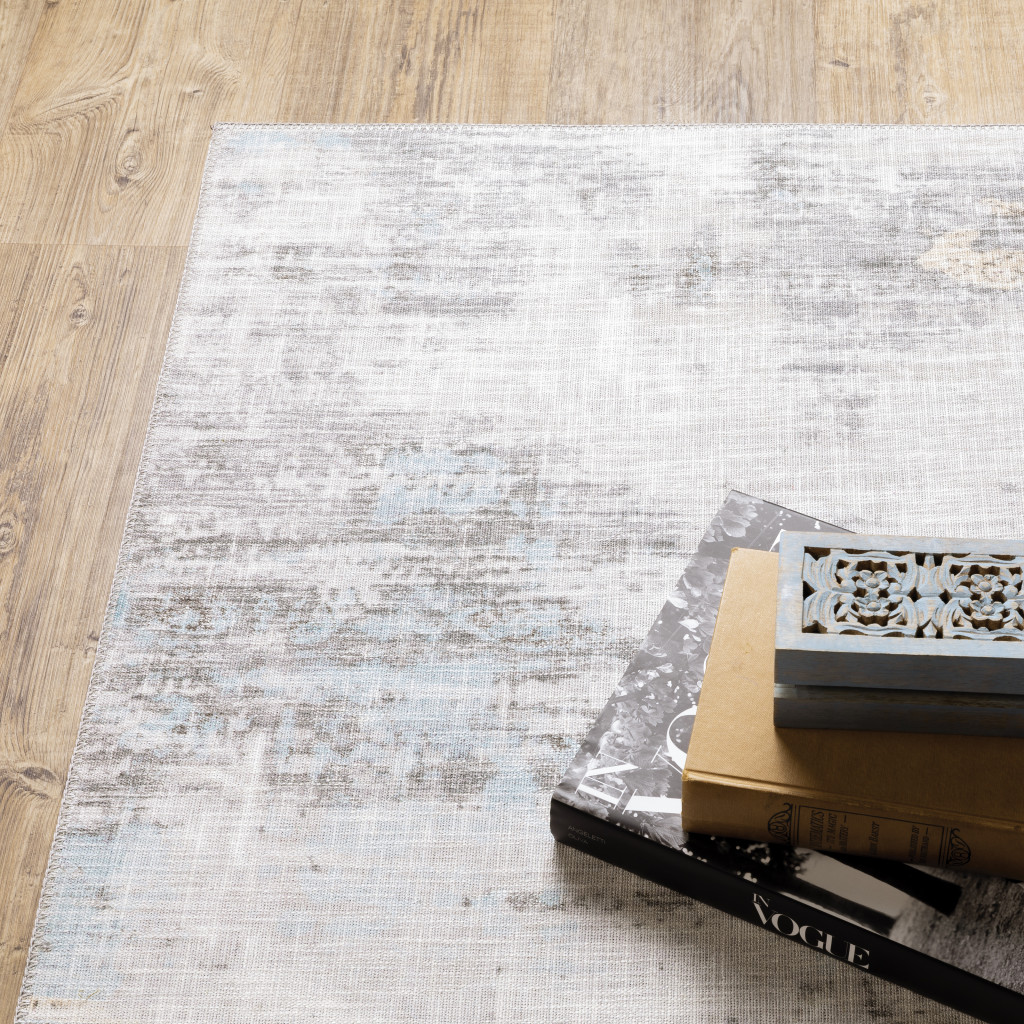 2" X 8" Gray And Ivory Abstract Power Loom Stain Resistant Runner Rug