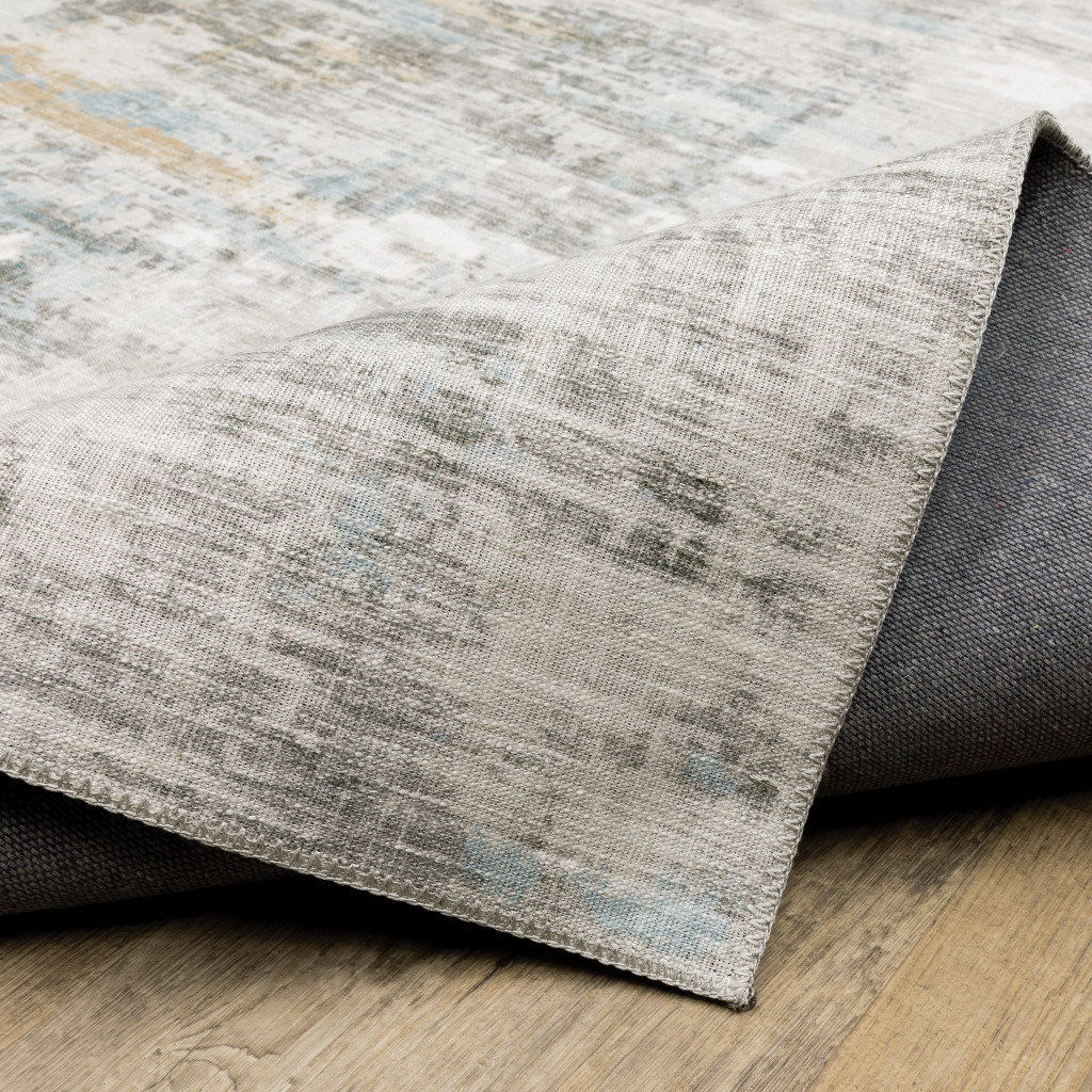 2" X 8" Gray And Ivory Abstract Power Loom Stain Resistant Runner Rug