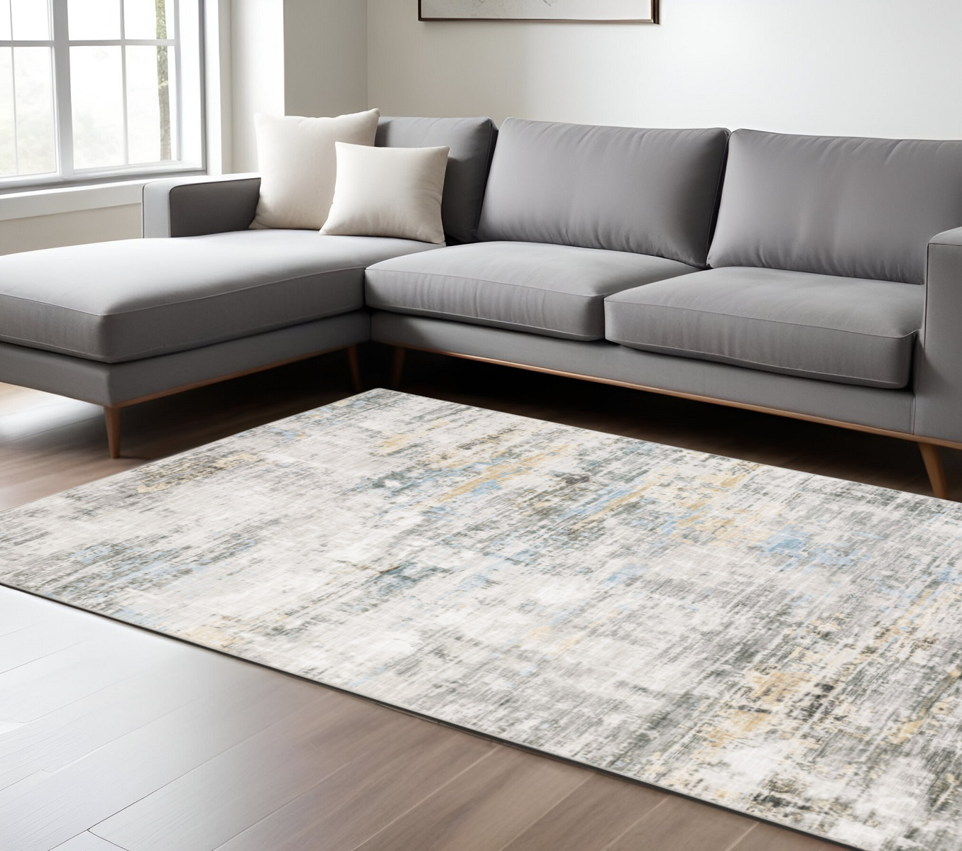 8" X 10" Blue and Gray Abstract Power Loom Area Rug