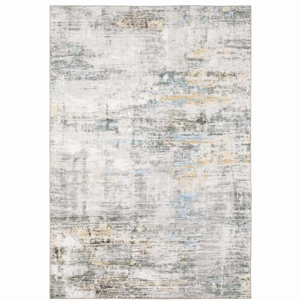 9" X 12" Gray And Ivory Abstract Power Loom Stain Resistant Area Rug