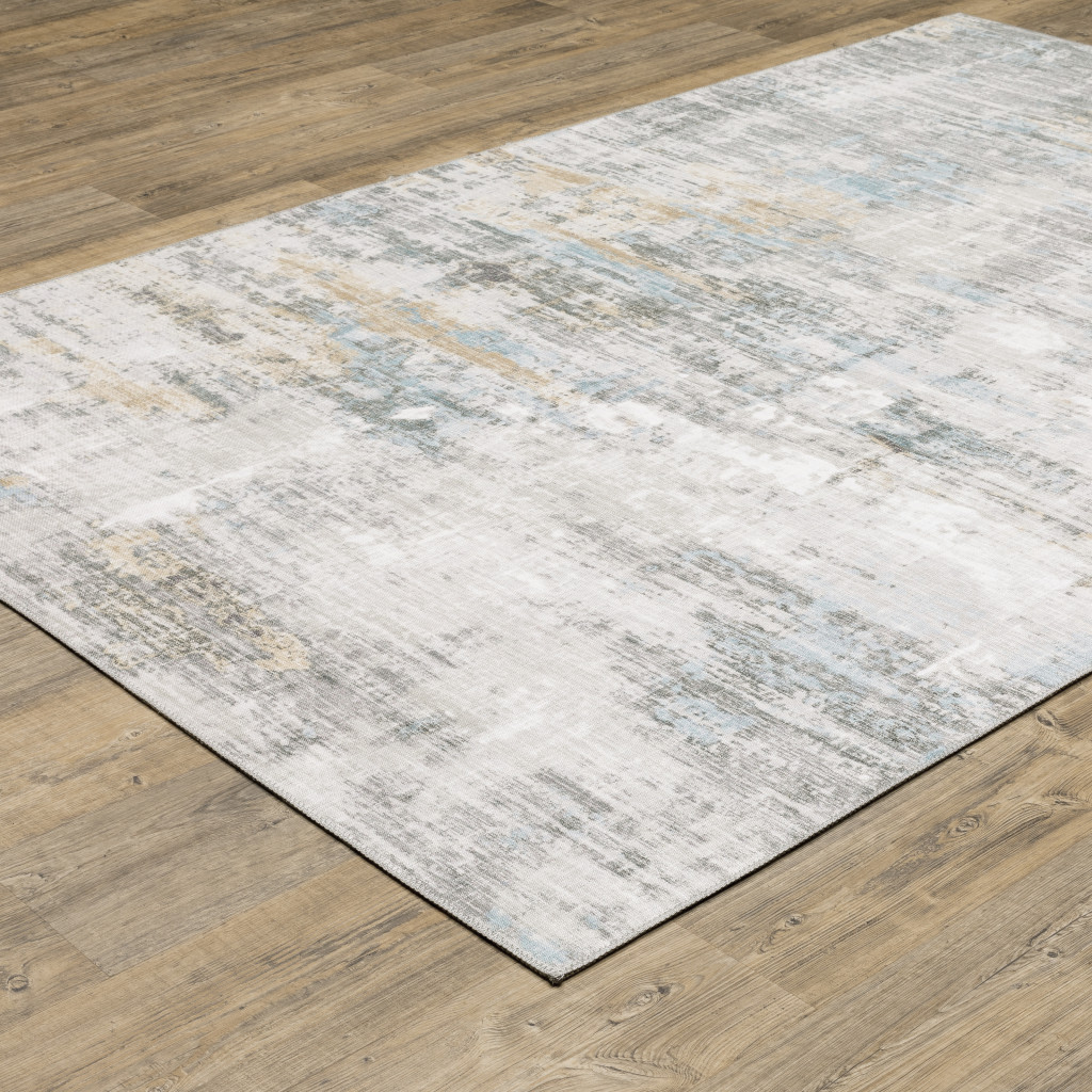 9" X 12" Gray And Ivory Abstract Power Loom Stain Resistant Area Rug