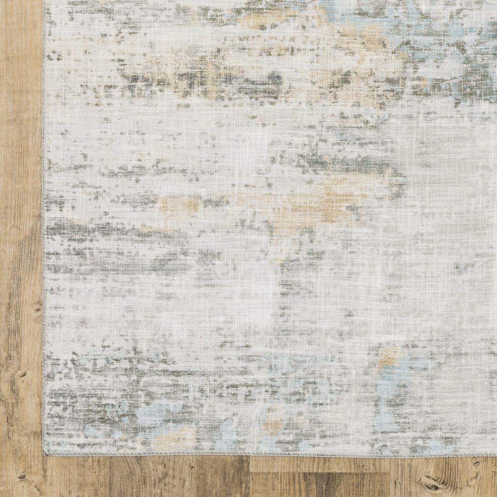 9" X 12" Gray And Ivory Abstract Power Loom Stain Resistant Area Rug
