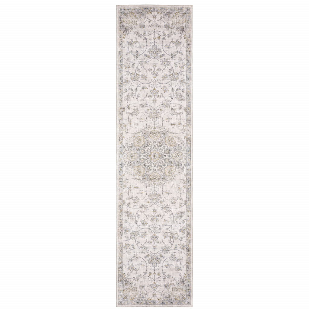8" Beige and Ivory Oriental Power Loom Runner Rug